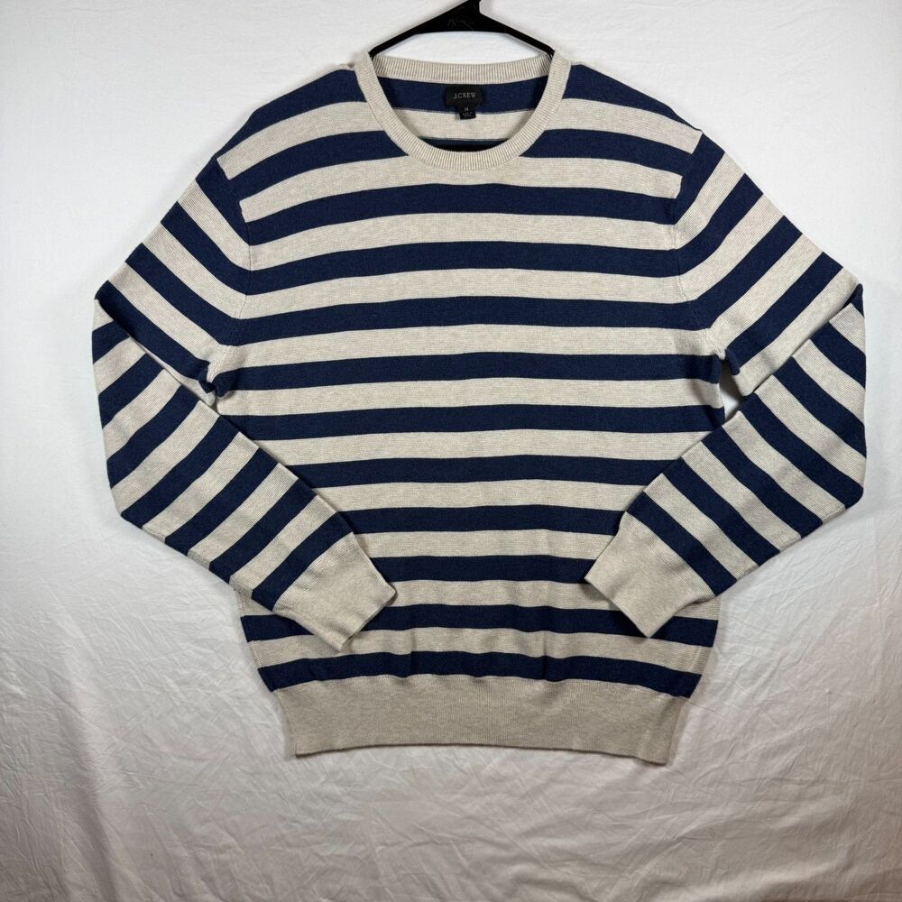 J.Crew Striped Crewneck Sweater Navy Oatmeal Sz M